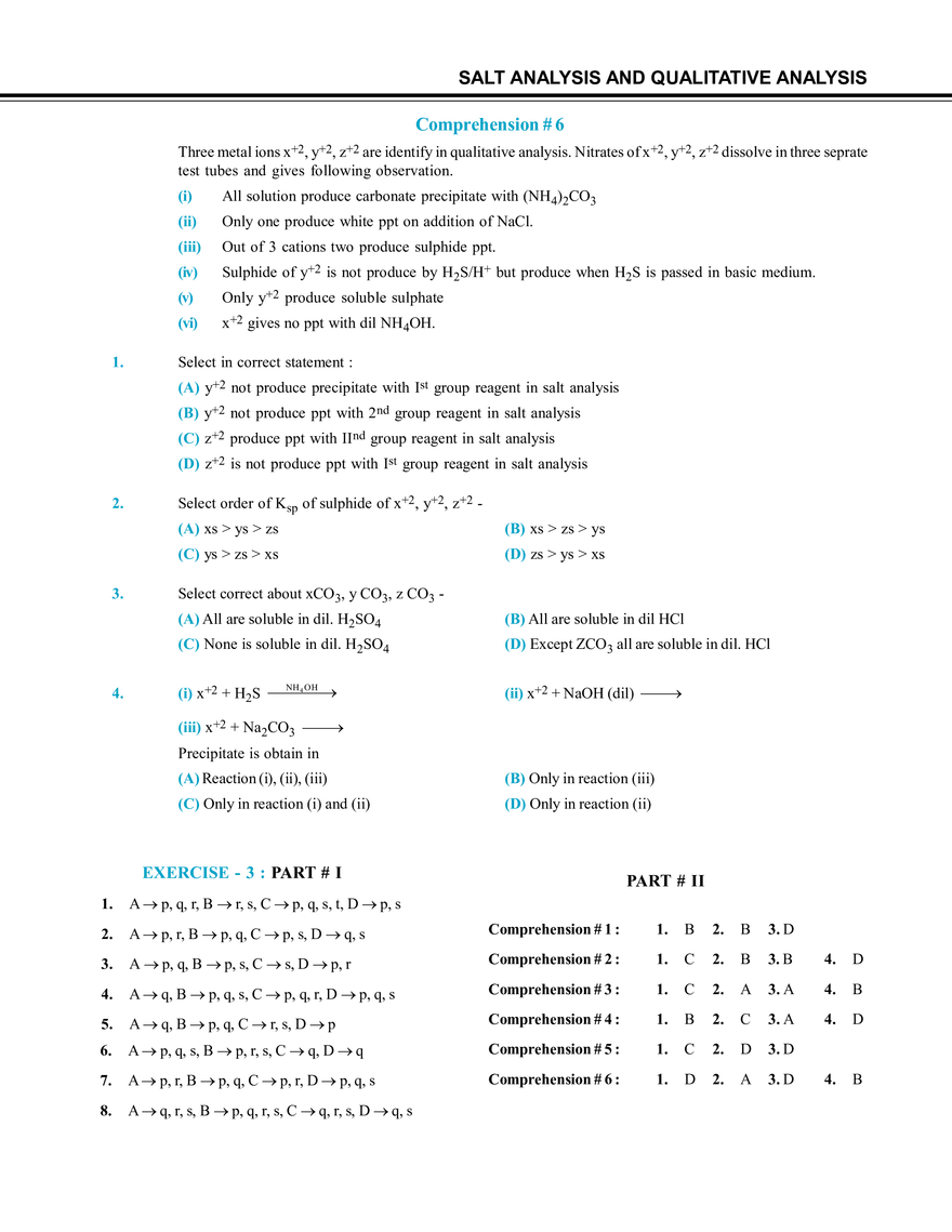 Salt Analysis and Qualitative Analysis  Exercise # 3 - Page 7