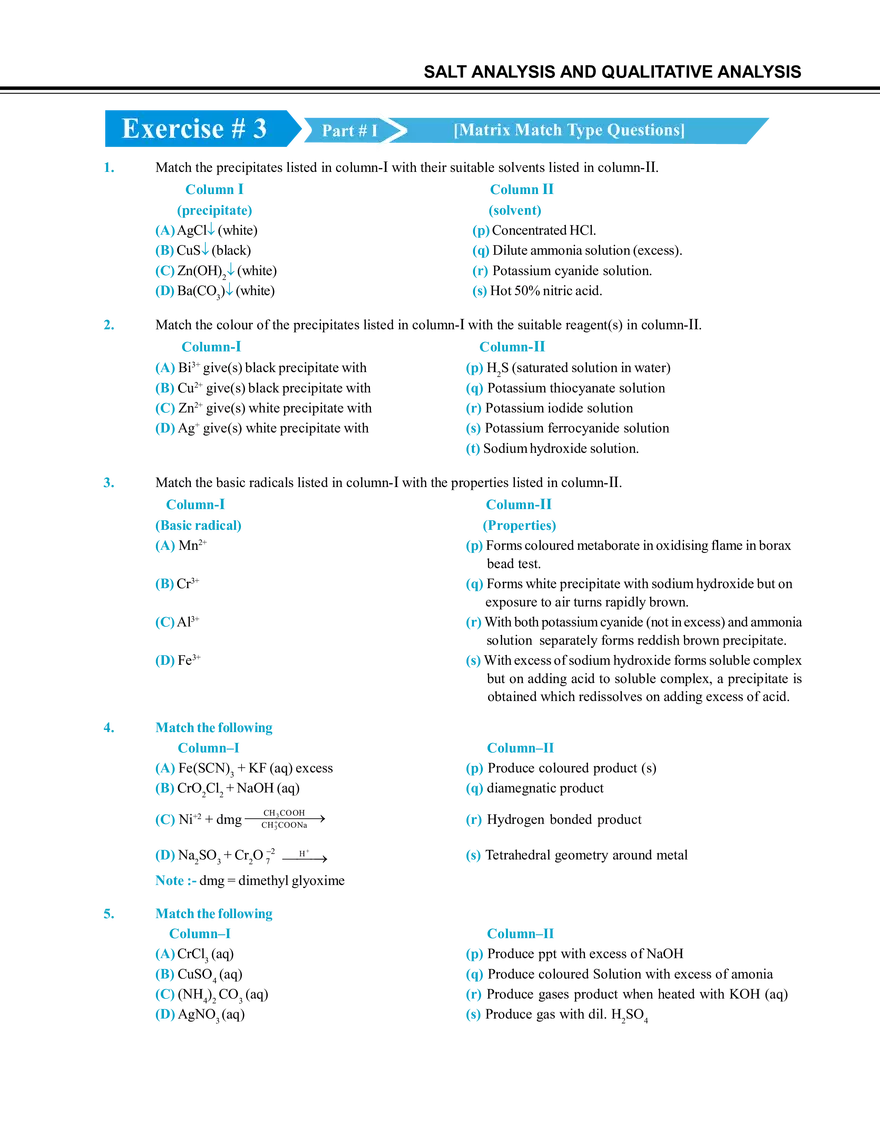 Salt Analysis and Qualitative Analysis  Exercise # 3 - Page 1