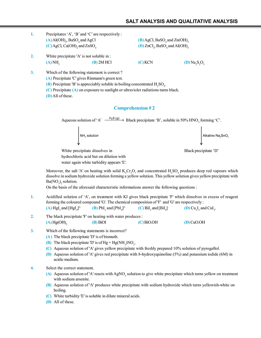 Salt Analysis and Qualitative Analysis  Exercise # 3 - Page 3