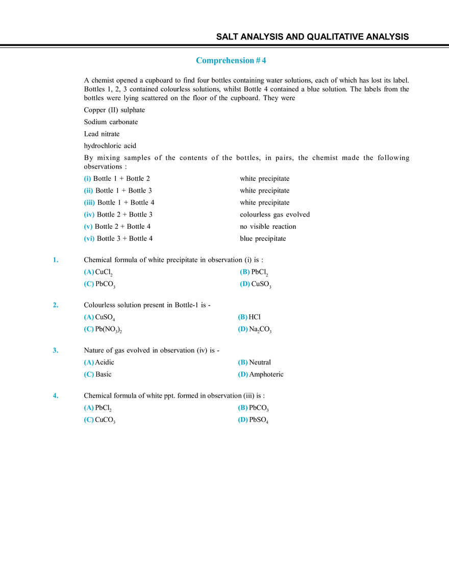 Salt Analysis and Qualitative Analysis  Exercise # 3 - Page 5
