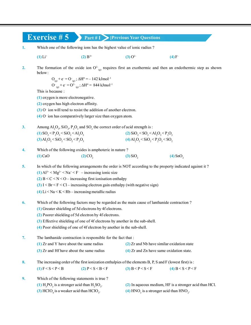 Periodic Table and Its Properties Exercise # 5 - Page 1