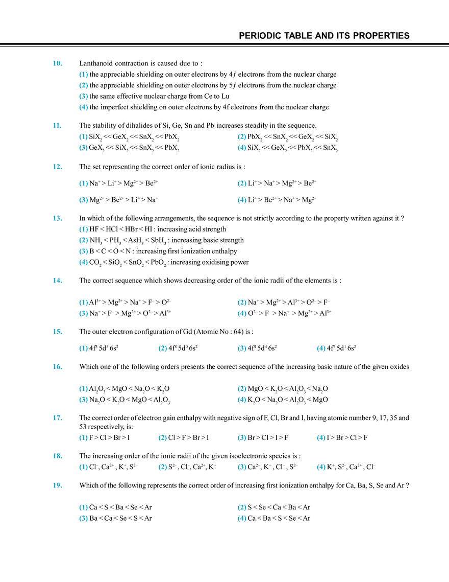 Periodic Table and Its Properties Exercise # 5 - Page 2