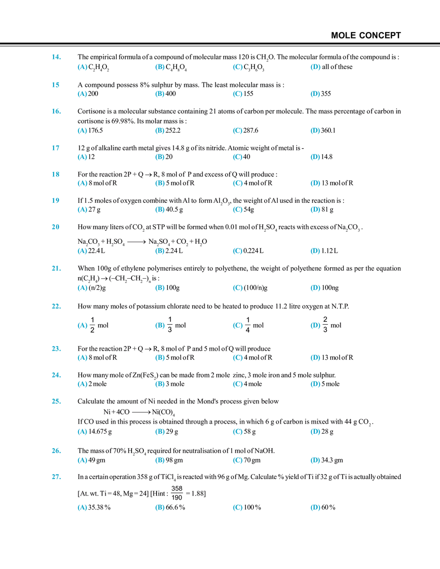 Mole Concept Exercise # 1 - Page 2
