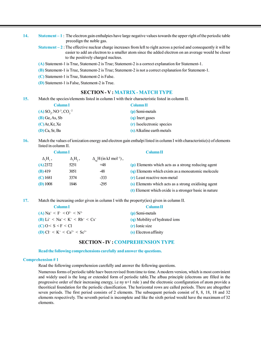 Periodic Table and Its Properties Mock Test - Page 3