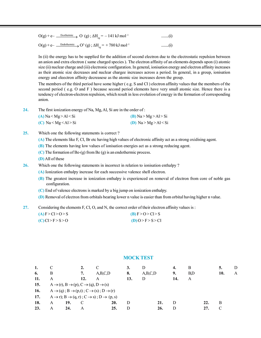 Periodic Table and Its Properties Mock Test - Page 5