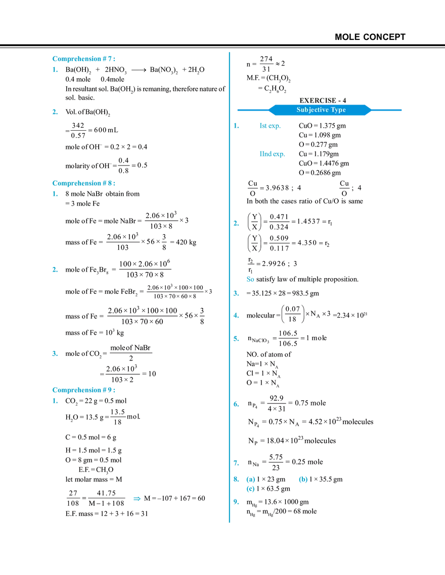 Mole Concept Hints & Solutions - Page 19