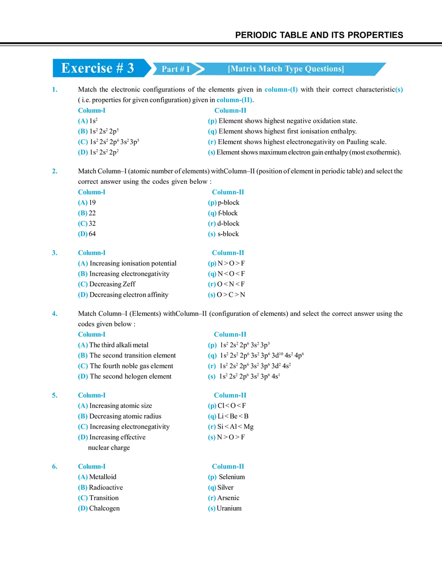 Periodic Table and Its Properties Exercise # 3 - Page 1