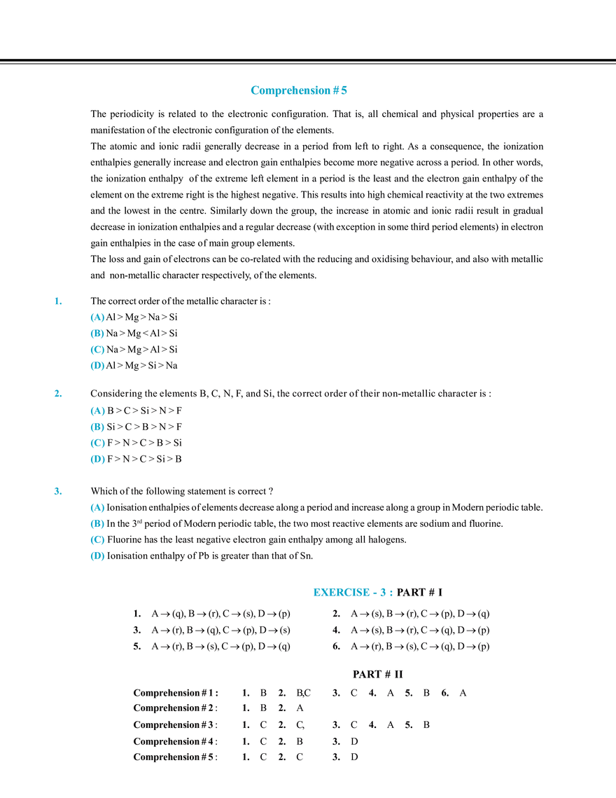 Periodic Table and Its Properties Exercise # 3 - Page 4