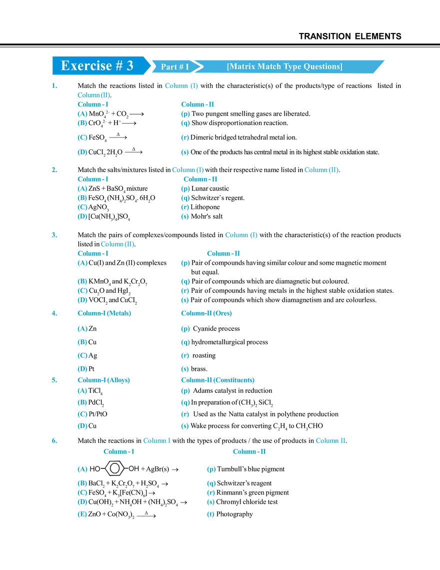 Transition Elements Exercise # 3 - Page 1