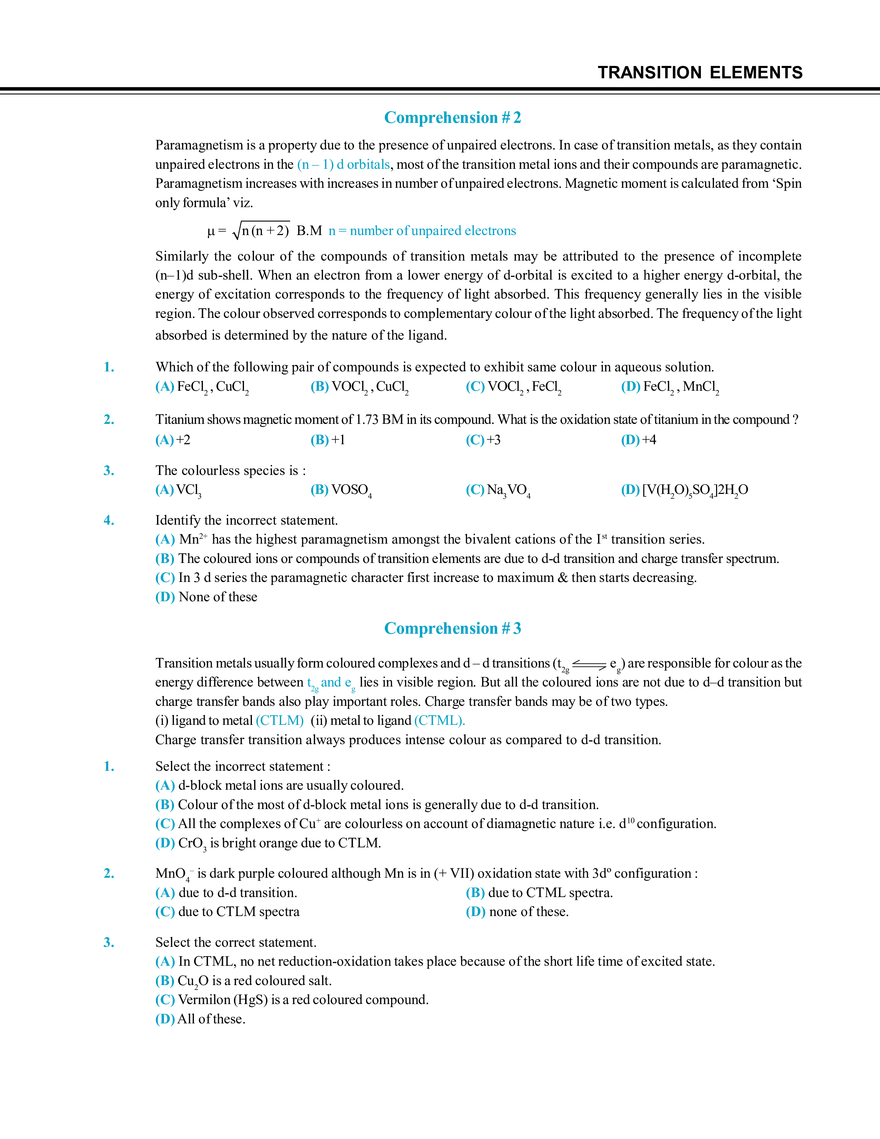 Transition Elements Exercise # 3 - Page 3