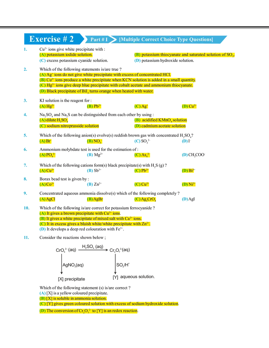 Salt Analysis and Qualitative Analysis  Exercise # 2 - Page 1