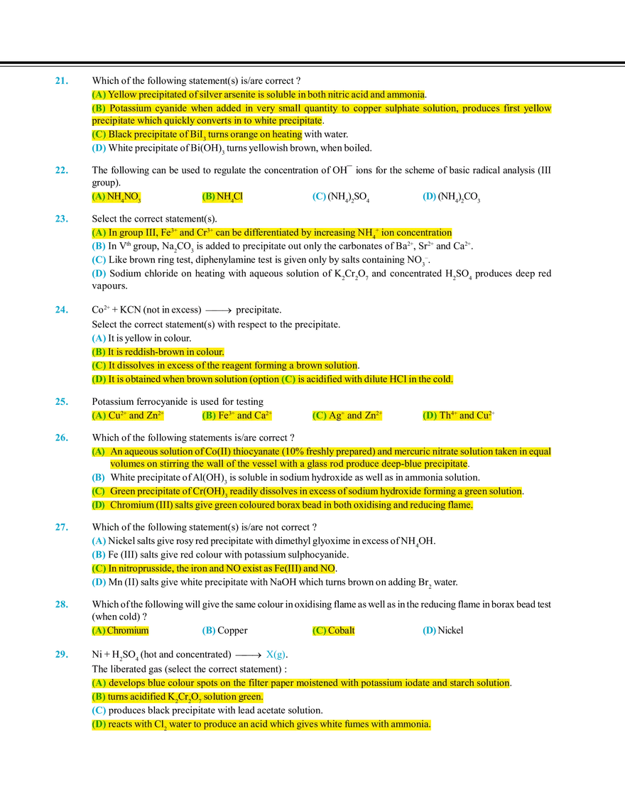 Salt Analysis and Qualitative Analysis  Exercise # 2 - Page 3