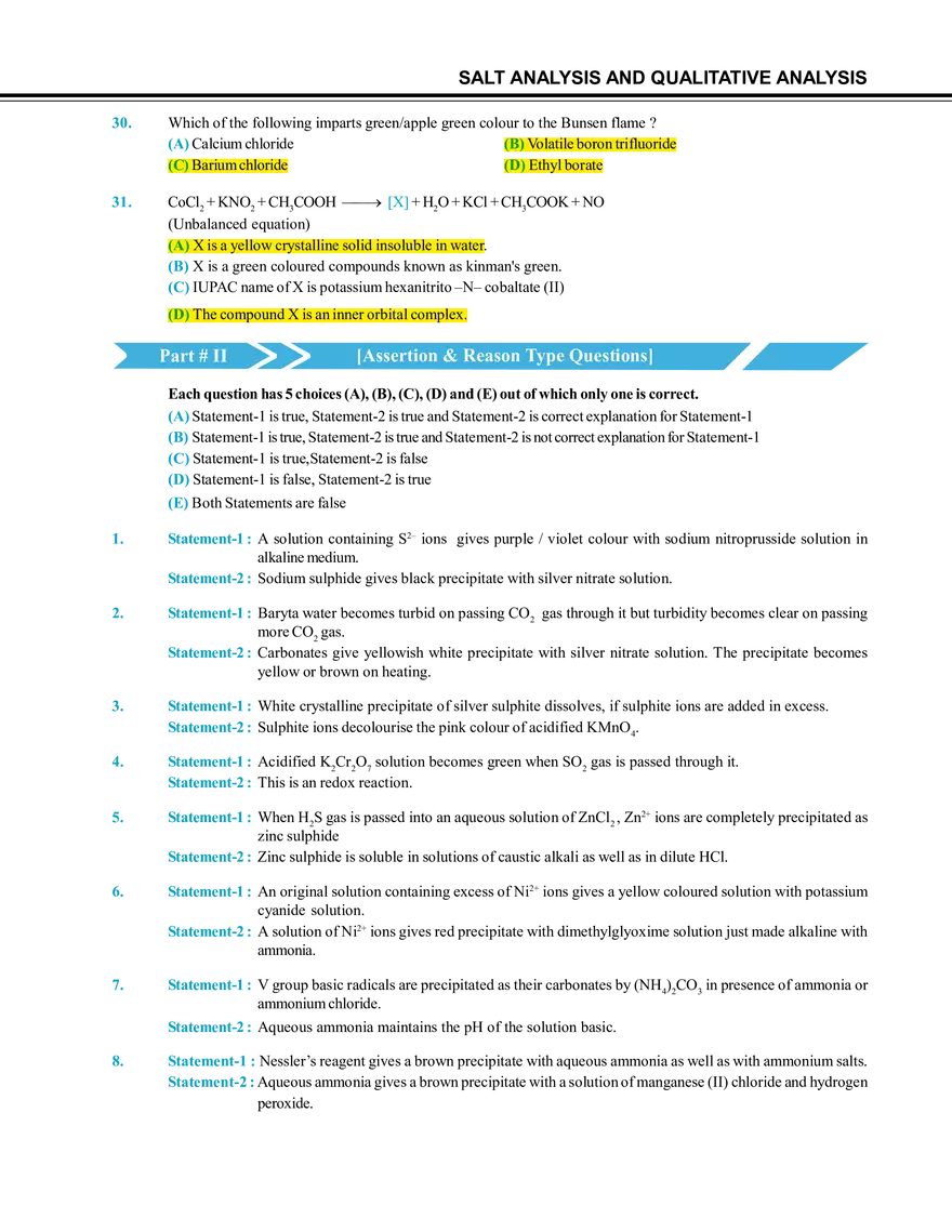 Salt Analysis and Qualitative Analysis  Exercise # 2 - Page 4