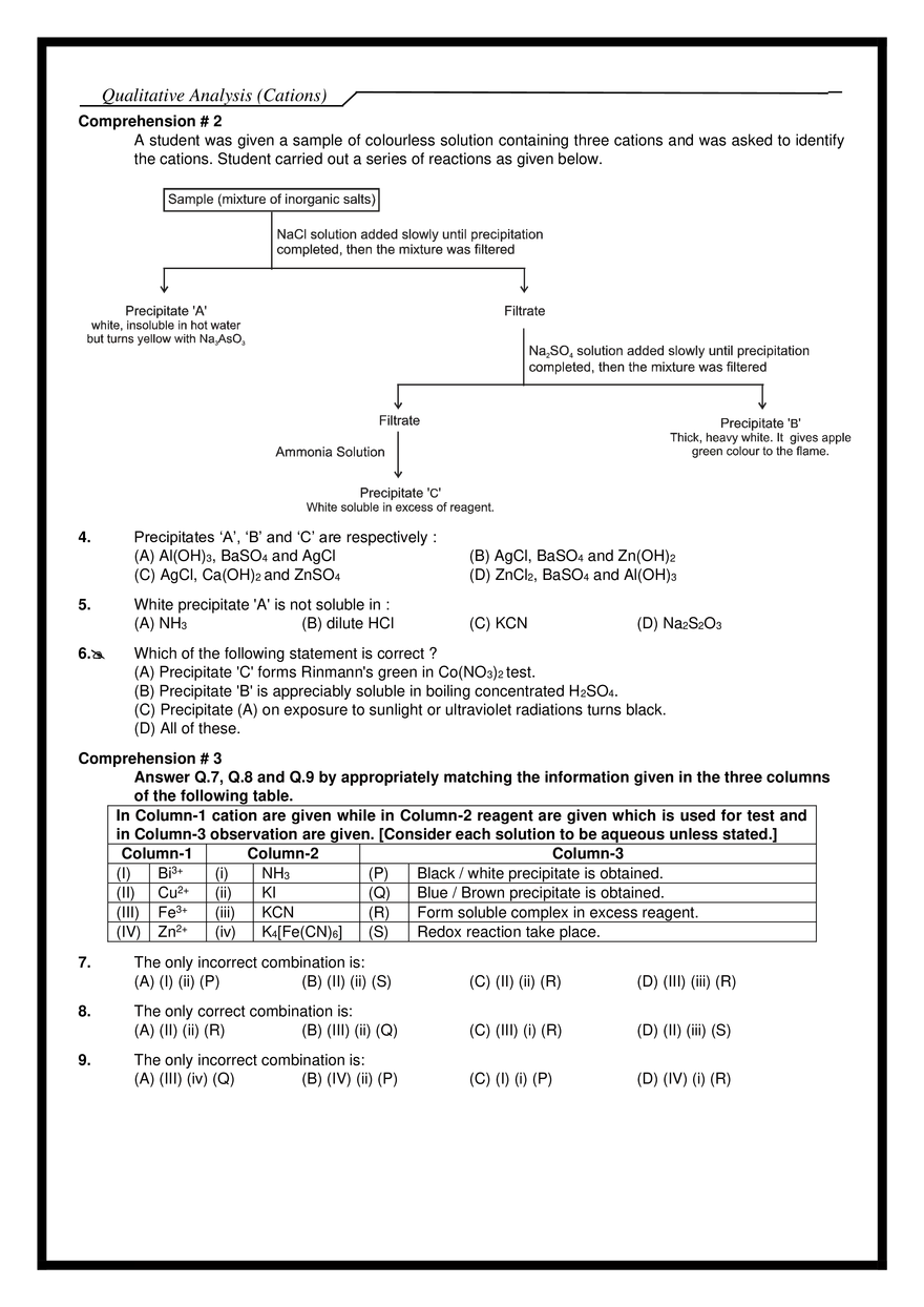 Qualitative Analysis (Cations) Exercise -2 - Page 5