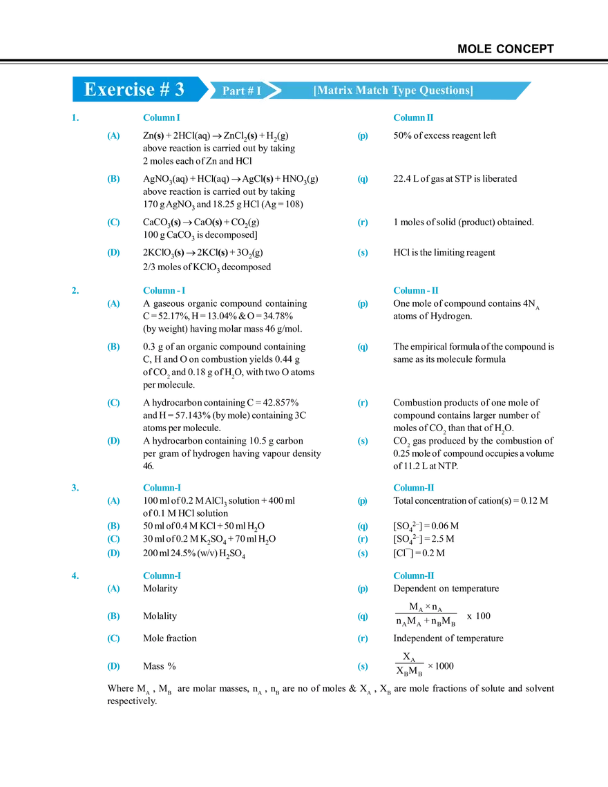 Mole Concept Exercise # 3 - Page 1