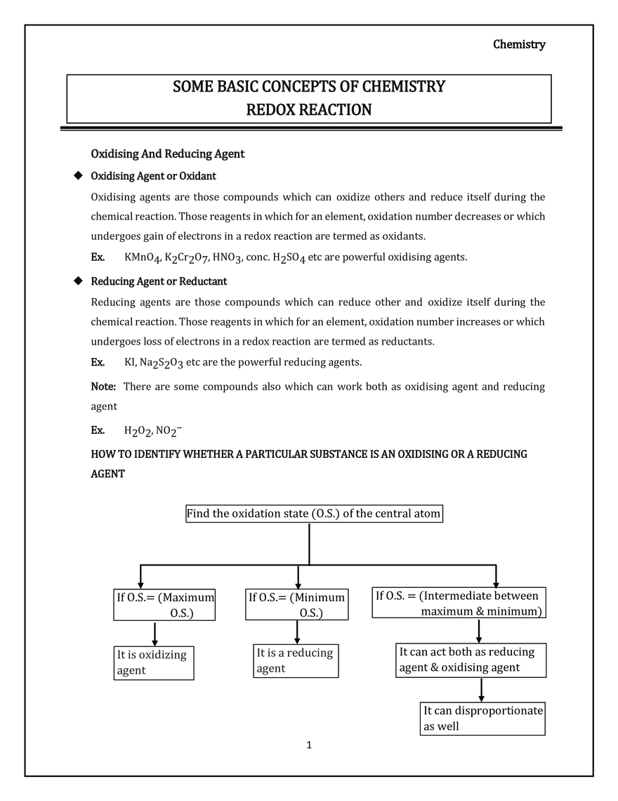 Some Basic Concepts of Chemistry Redox Reaction - Page 1
