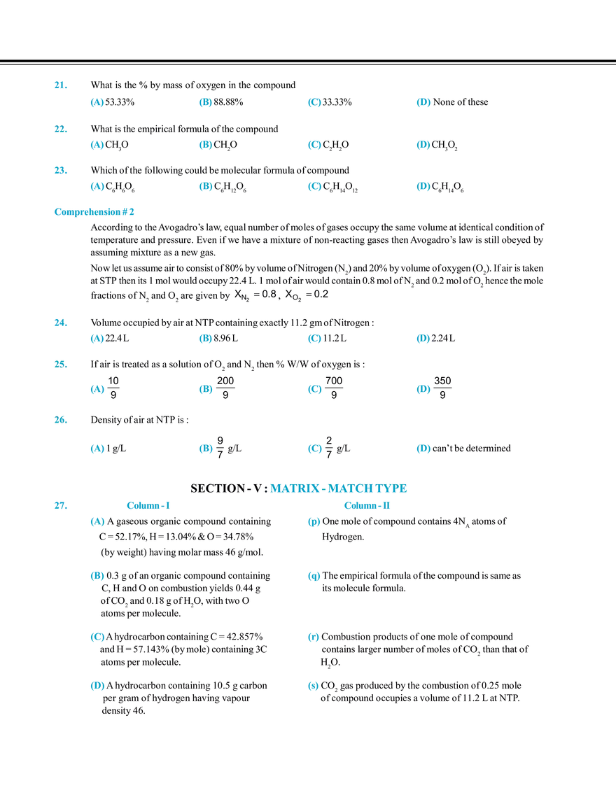 Mole Concept Exercise Mock Test - Page 3