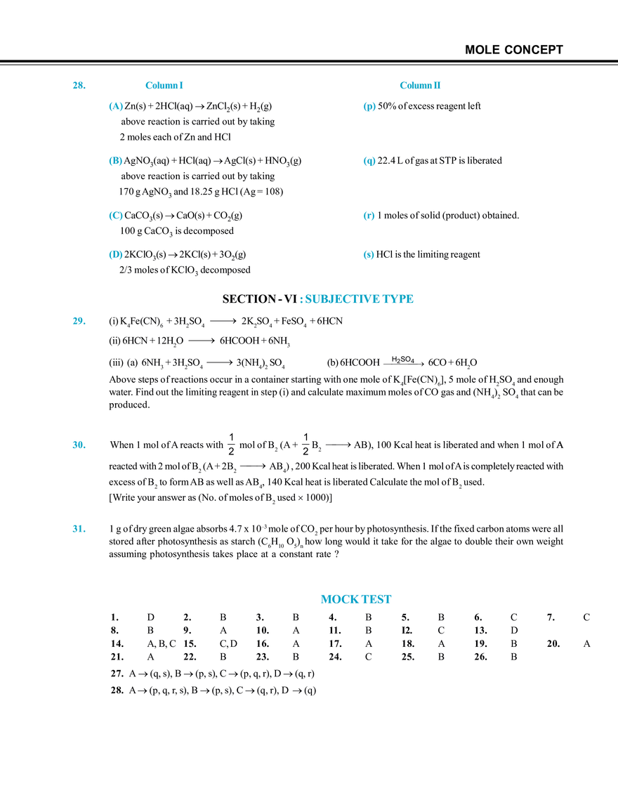 Mole Concept Exercise Mock Test - Page 4