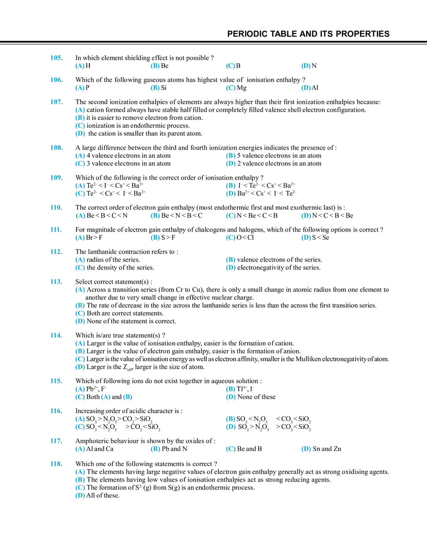 Periodic Table and Its Properties Exercise # 1 - Page 11