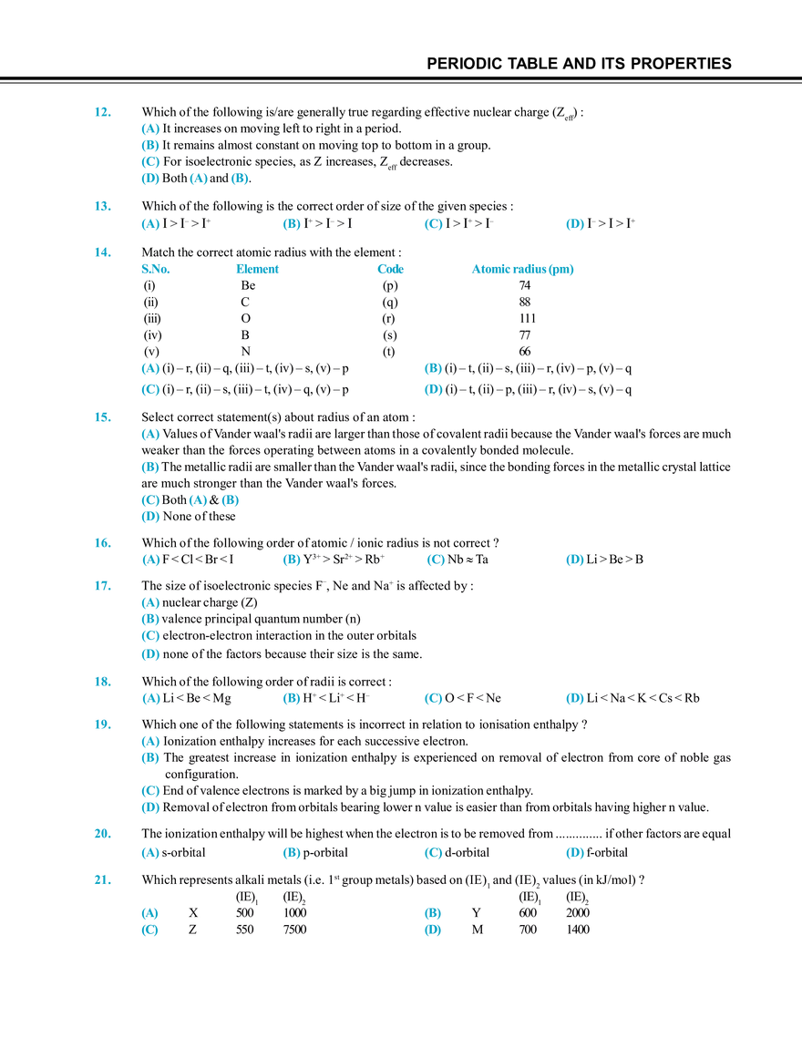 Periodic Table and Its Properties Exercise # 1 - Page 2
