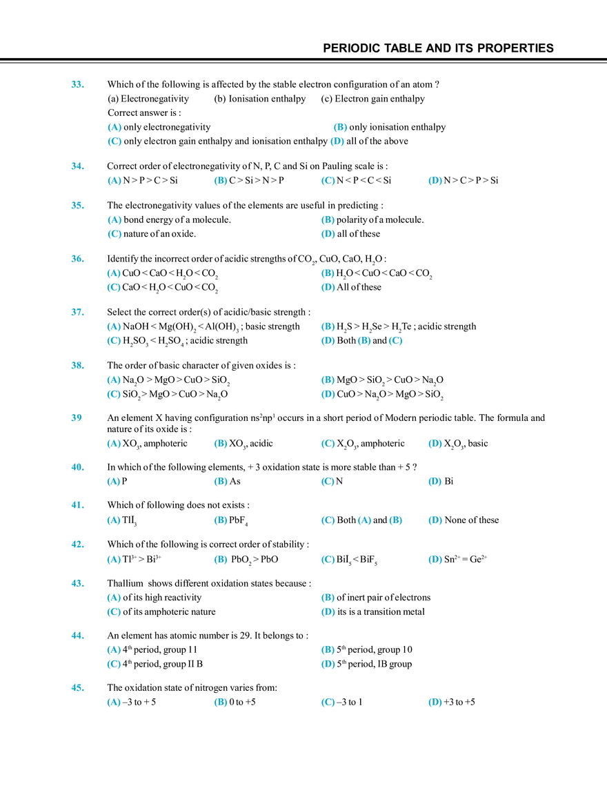 Periodic Table and Its Properties Exercise # 1 - Page 5