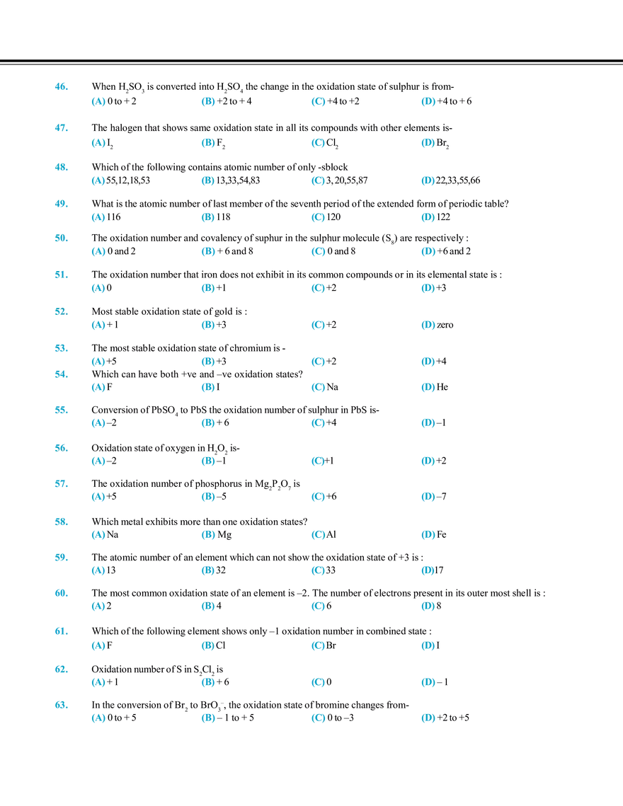 Periodic Table and Its Properties Exercise # 1 - Page 6