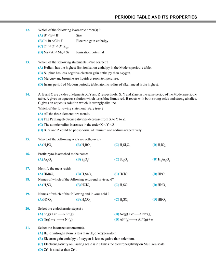Periodic Table and Its Properties Exercise # 2 - Page 2