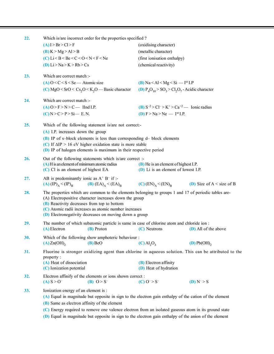 Periodic Table and Its Properties Exercise # 2 - Page 3