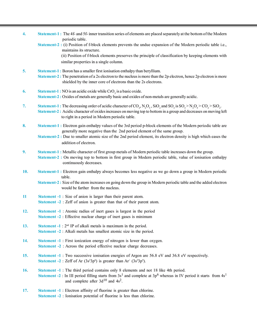 Periodic Table and Its Properties Exercise # 2 - Page 5