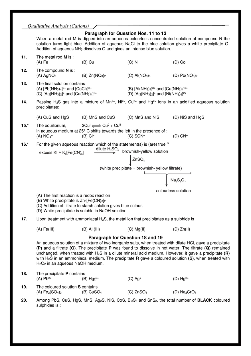 Qualitative Analysis (Cations) Exercise -3 - Page 2