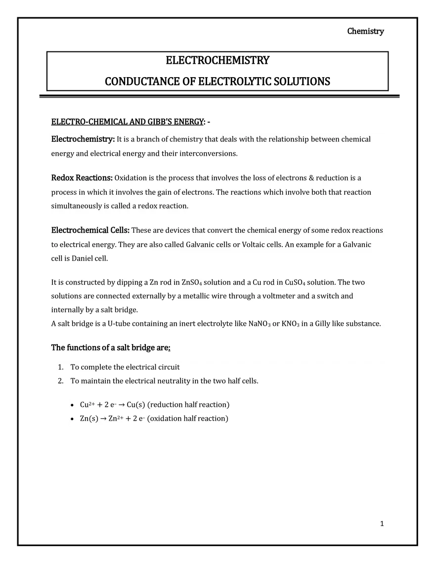 Conductance of Electrolytic Solutions - Page 1