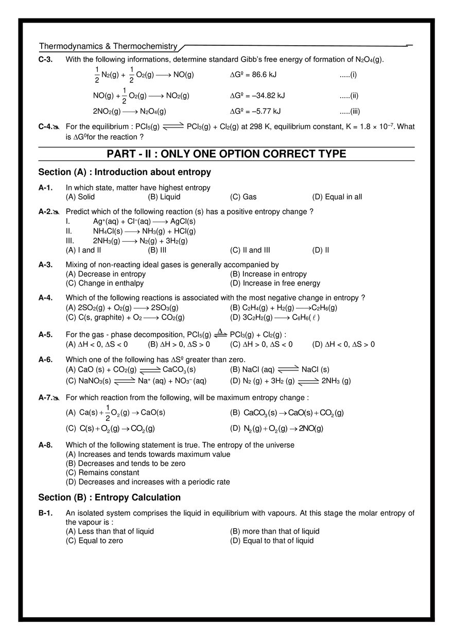Thermodynamics & Thermochemistry Exercises - Page 2