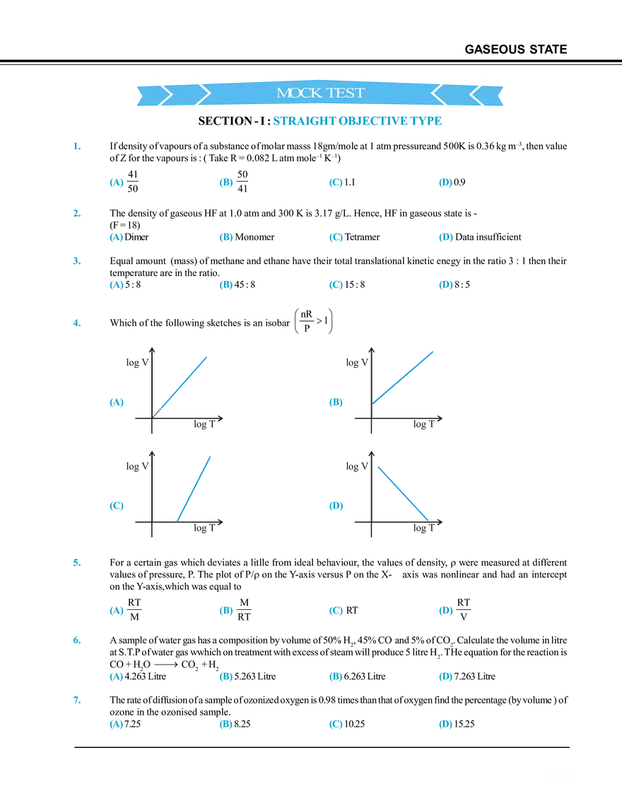 Gaseous State Mock Test - Page 1
