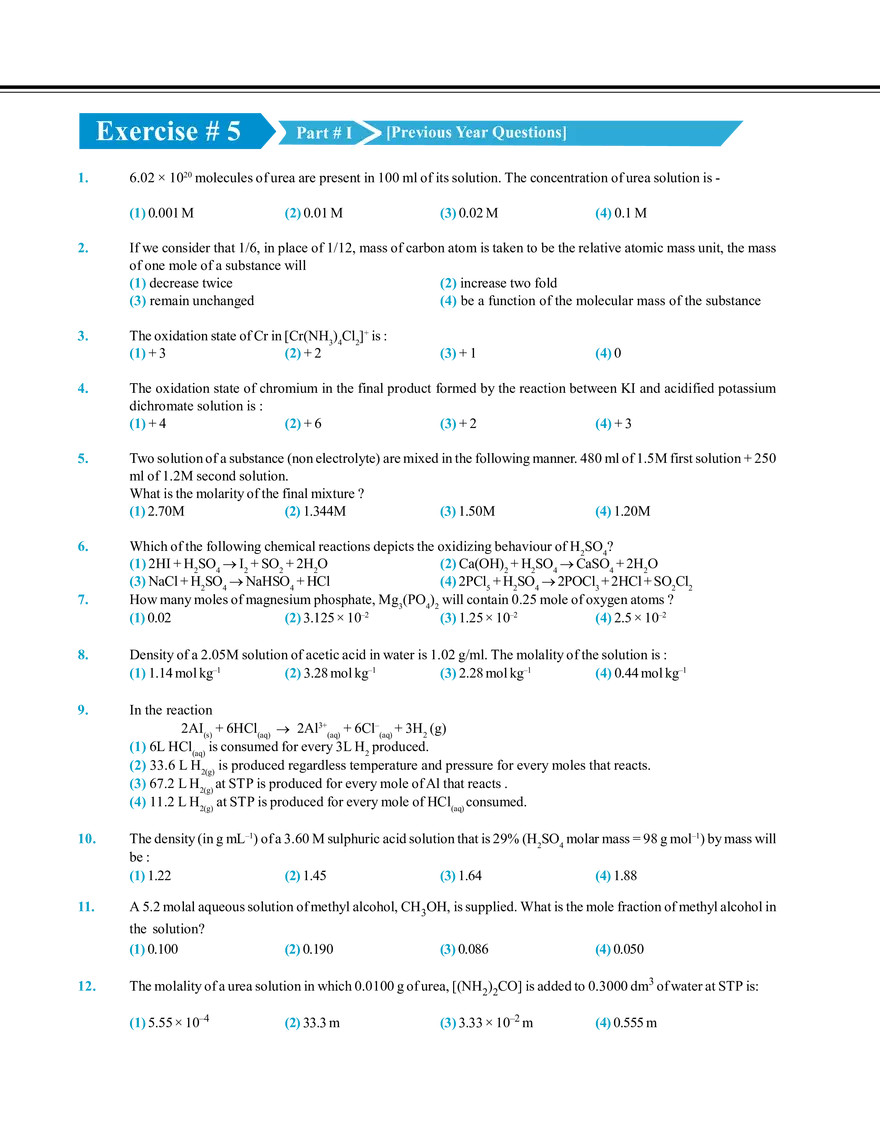 Mole Concept Exercise # 5 - Page 1