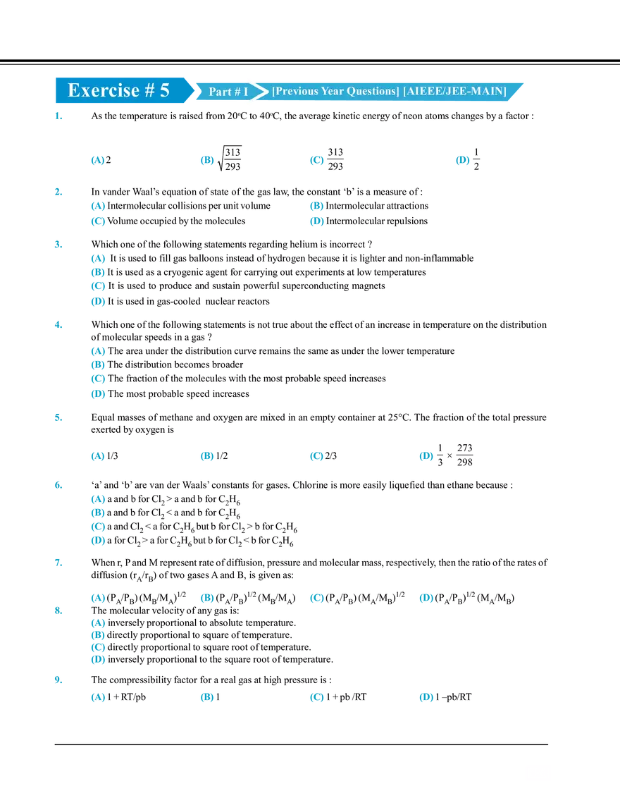 Gaseous State Exercise # 5 - Page 1