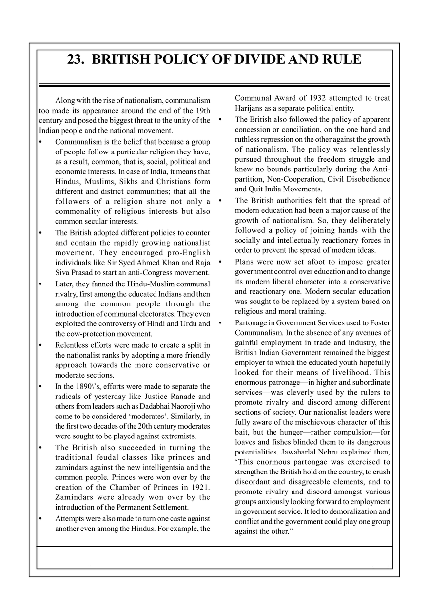 23. British Policy of Divide and Rule - Page 1
