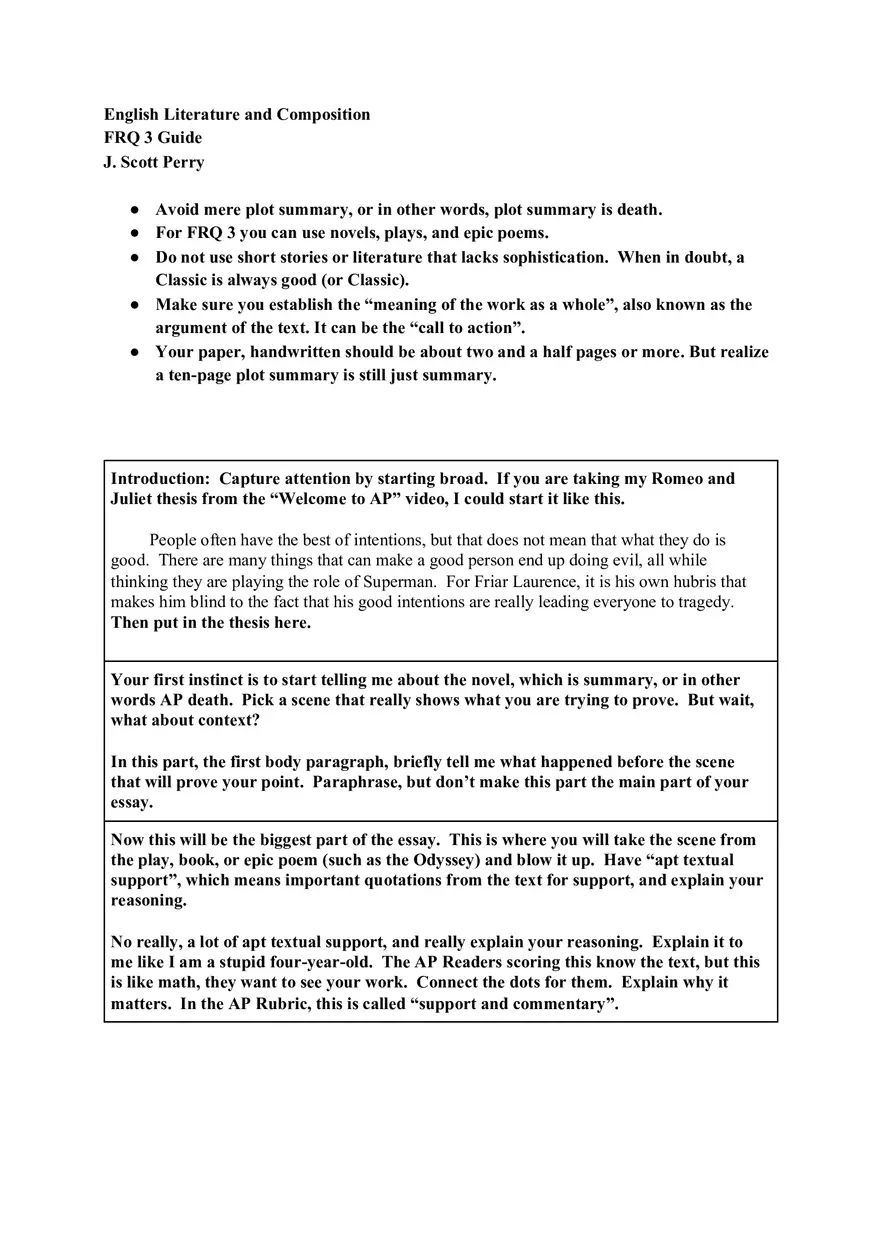 English Literature and Composition  FRQ 3 Guide - Page 1