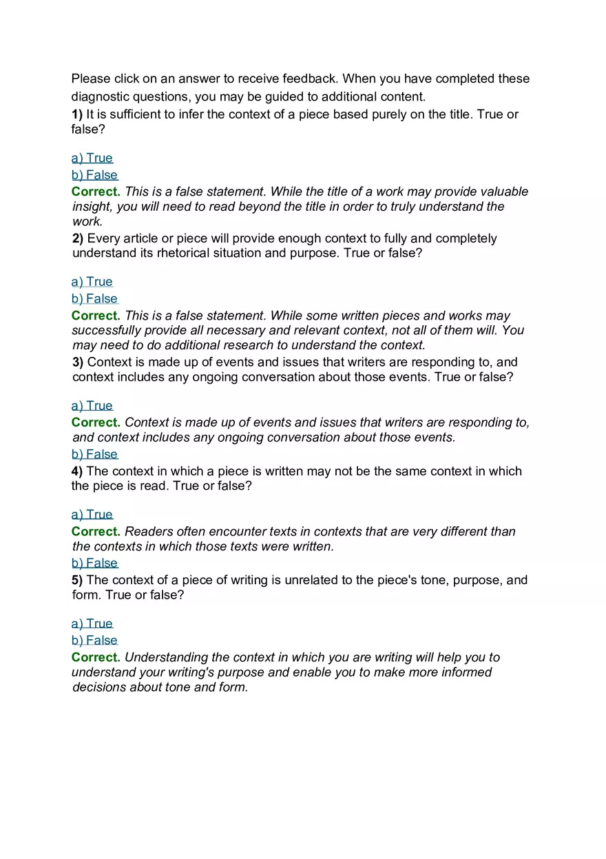 The Context of a Piece of Writing is the - Page 1