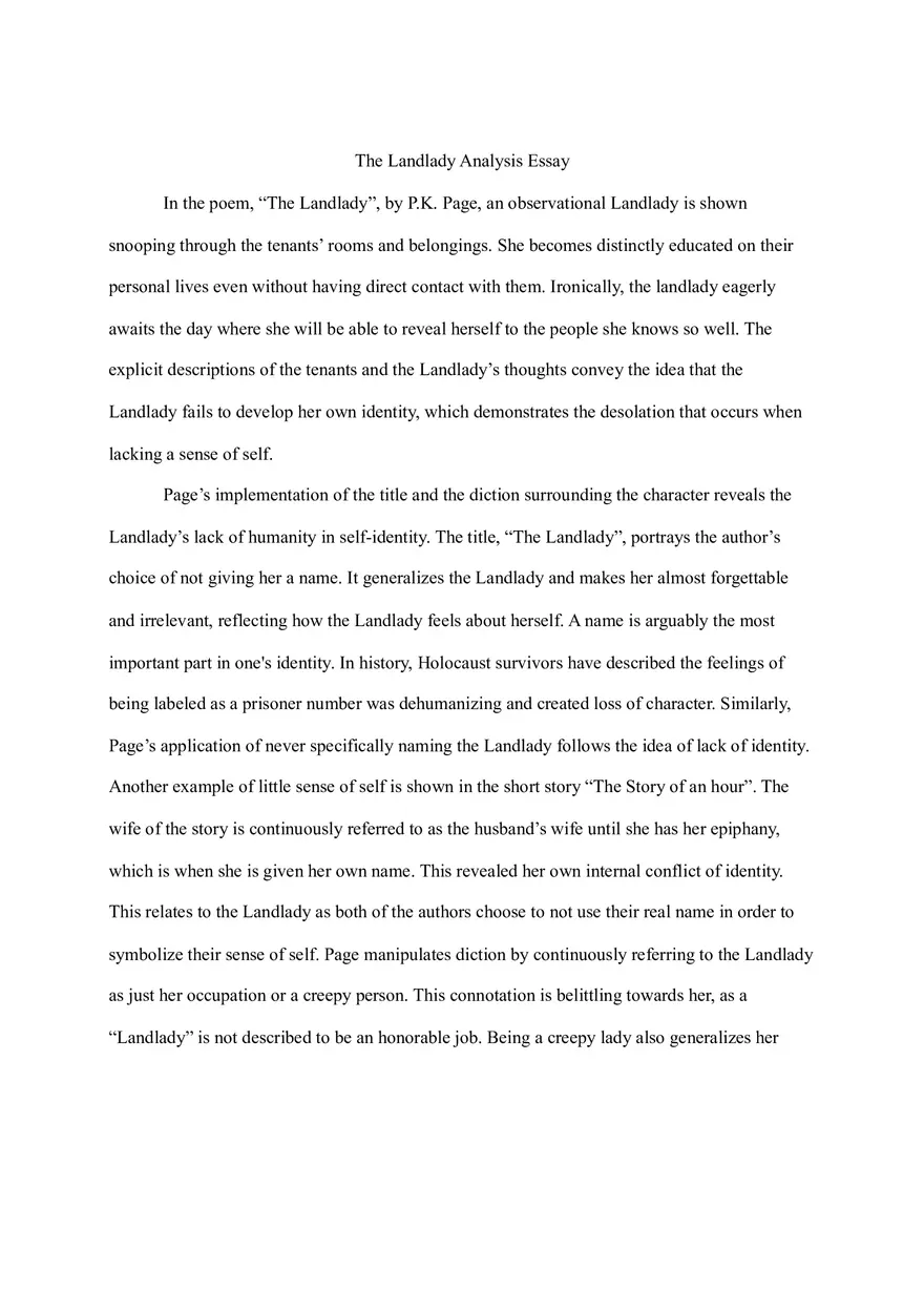 The Landlady Analysis Essay - Page 1