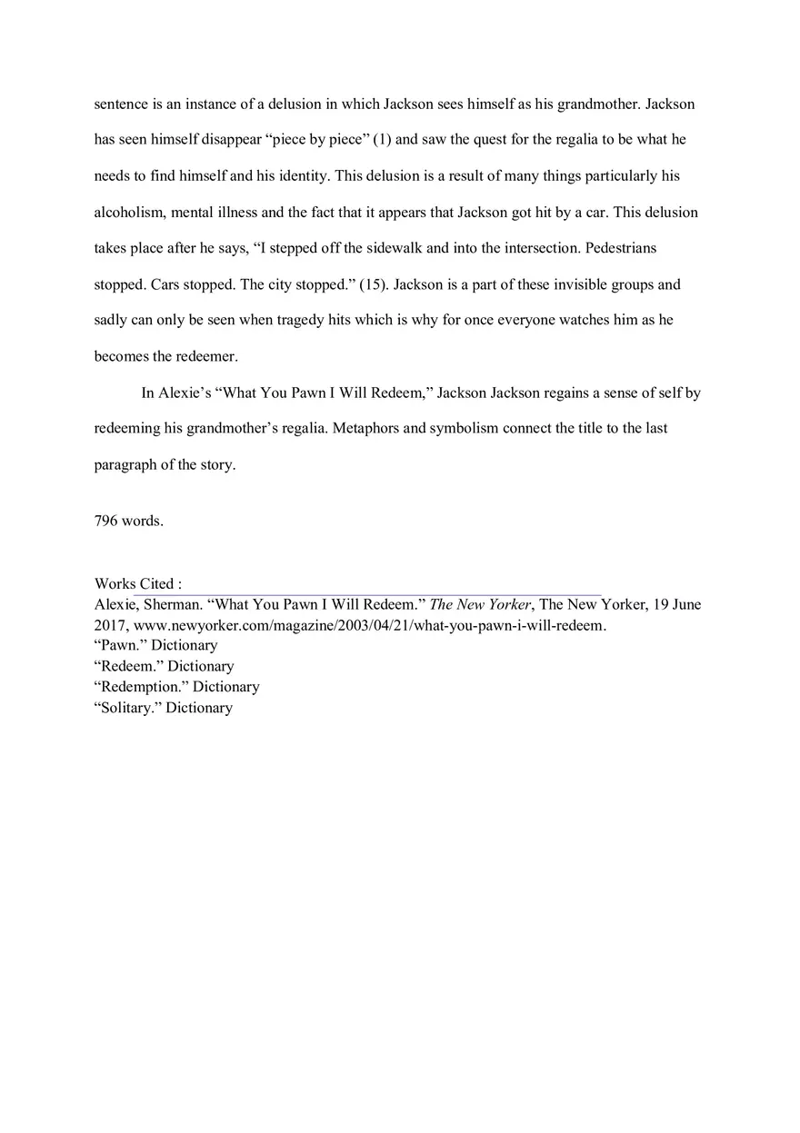 Critical Analysis Essay #2 Sherman Alexie What You Pawn I Will Redeem - Page 3