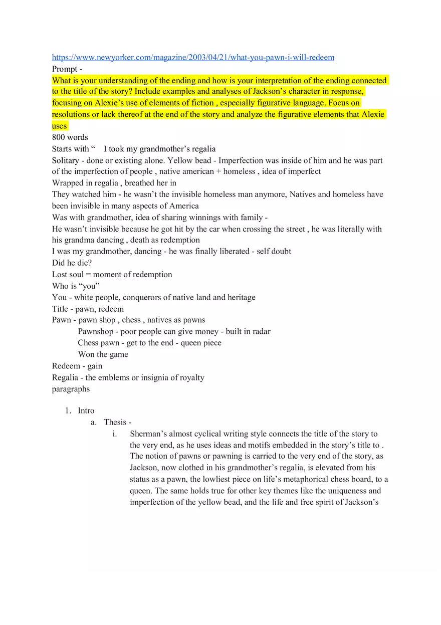 Critical Analysis Essay #2 Sherman Alexie What You Pawn I Will Redeem - Page 4
