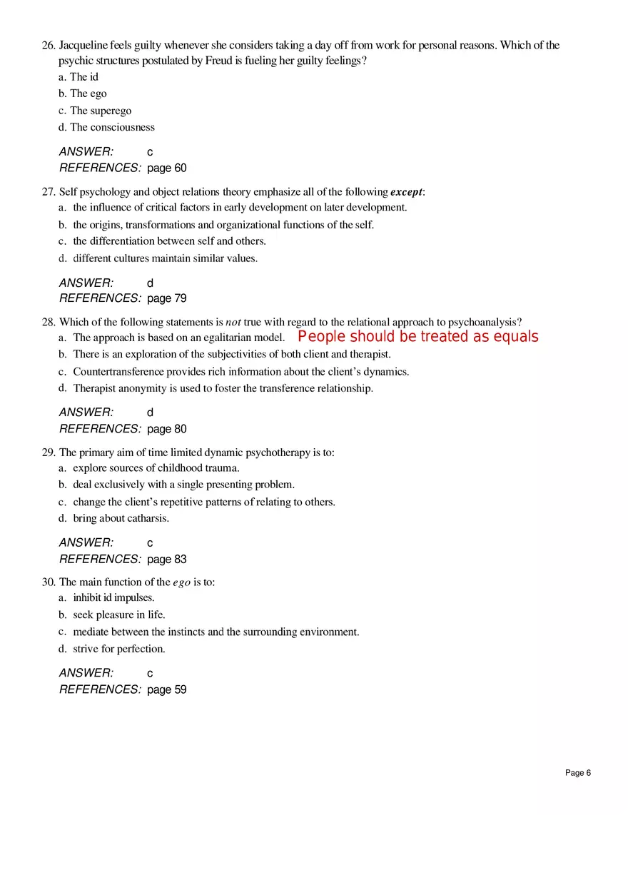 Chapter 4 Psychoanalytic Therapy Multiple Choice - Page 7