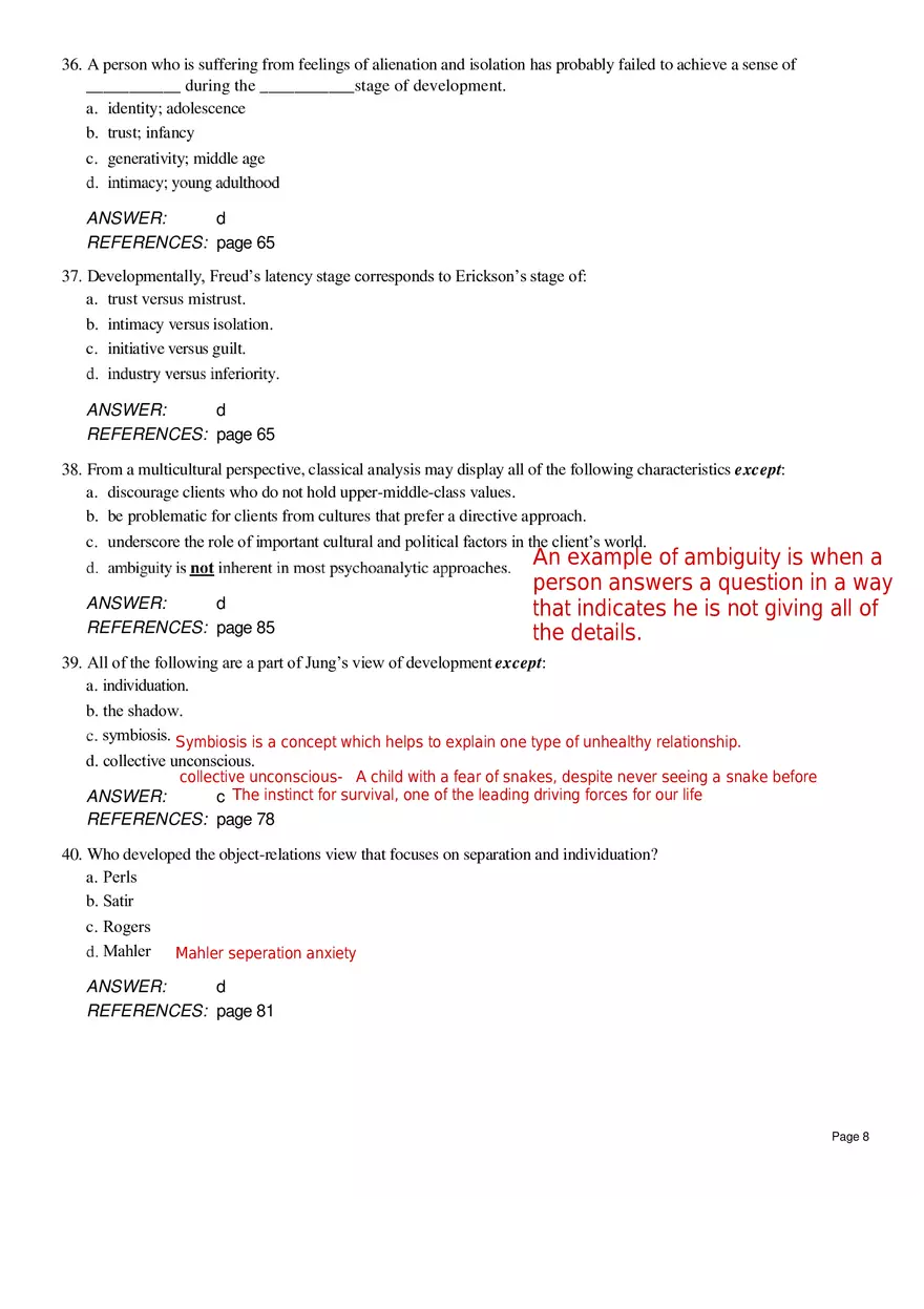 Chapter 4 Psychoanalytic Therapy Multiple Choice - Page 9
