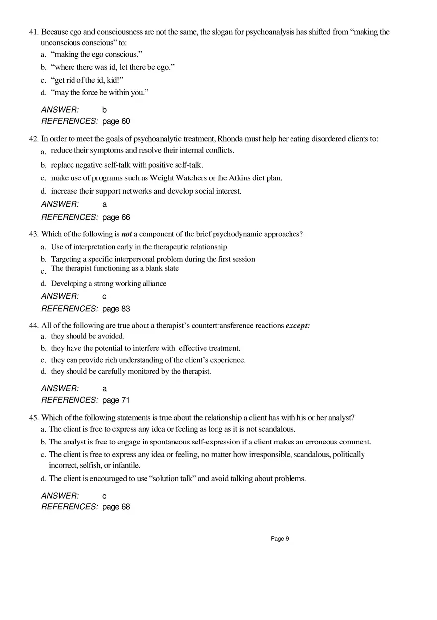 Chapter 4 Psychoanalytic Therapy Multiple Choice - Page 10