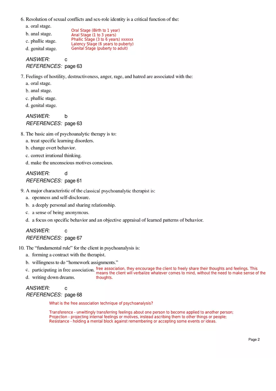 Chapter 4 Psychoanalytic Therapy Multiple Choice - Page 2