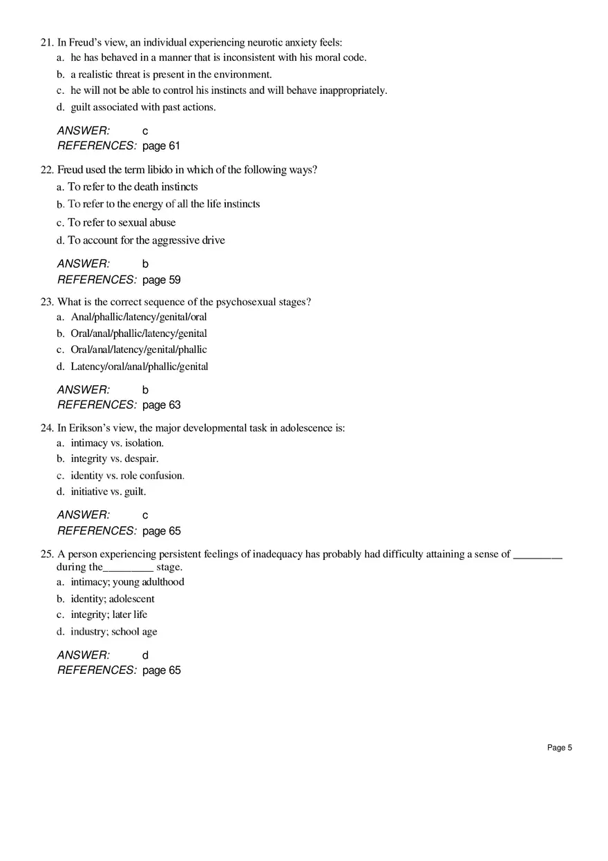 Chapter 4 Psychoanalytic Therapy Multiple Choice - Page 6
