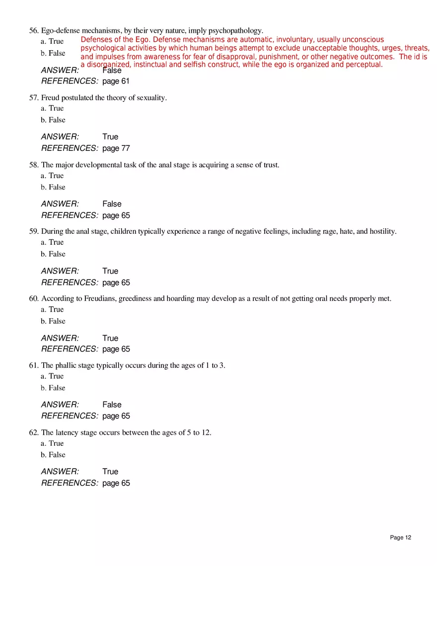 Chapter 4 Psychoanalytic Therapy True False - Page 2