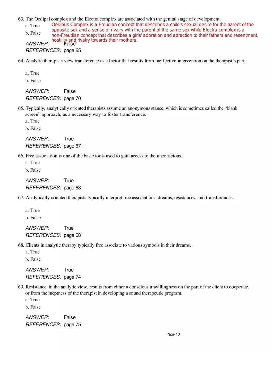 Chapter 4 Psychoanalytic Therapy True False - Page 3