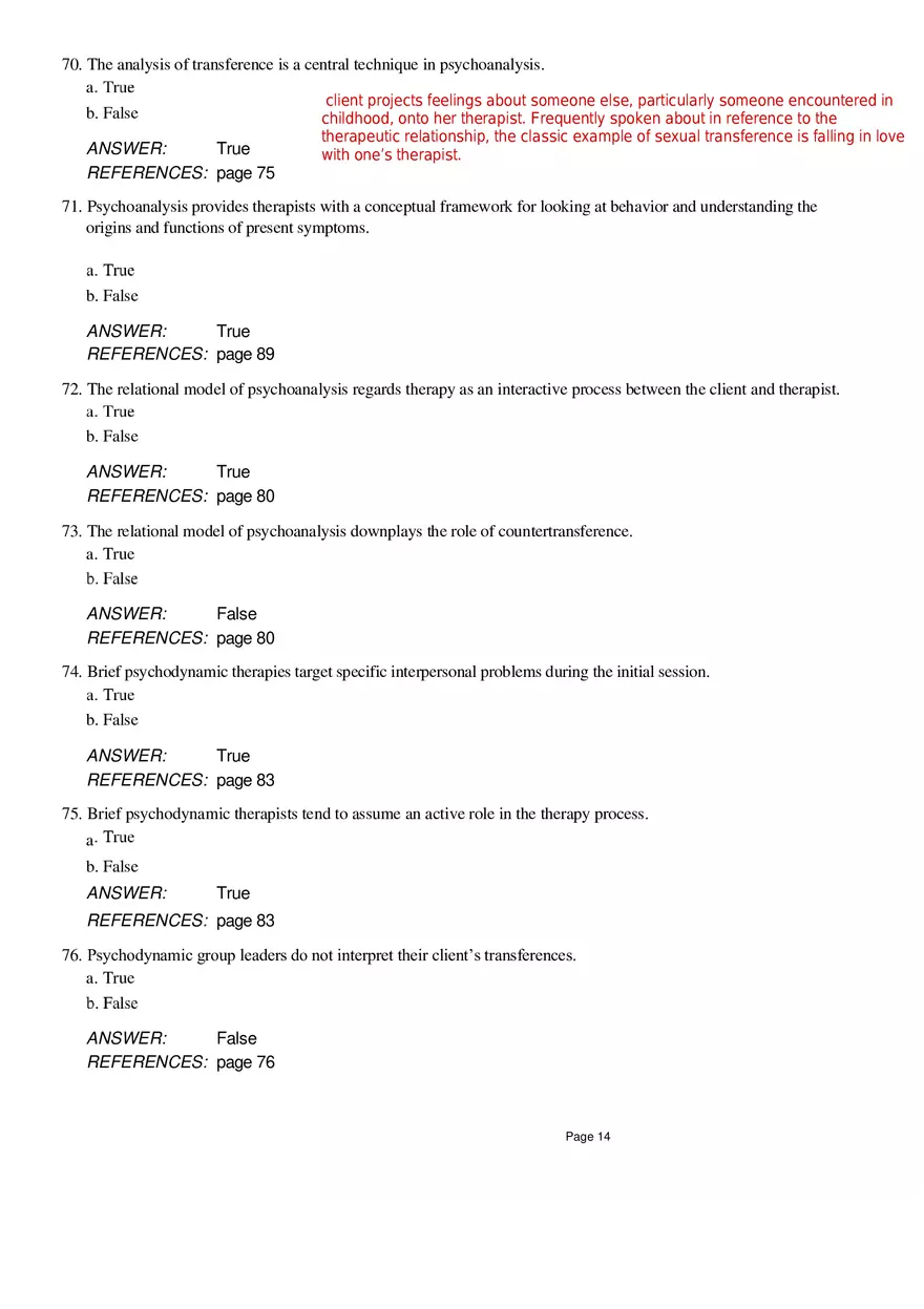 Chapter 4 Psychoanalytic Therapy True False - Page 4