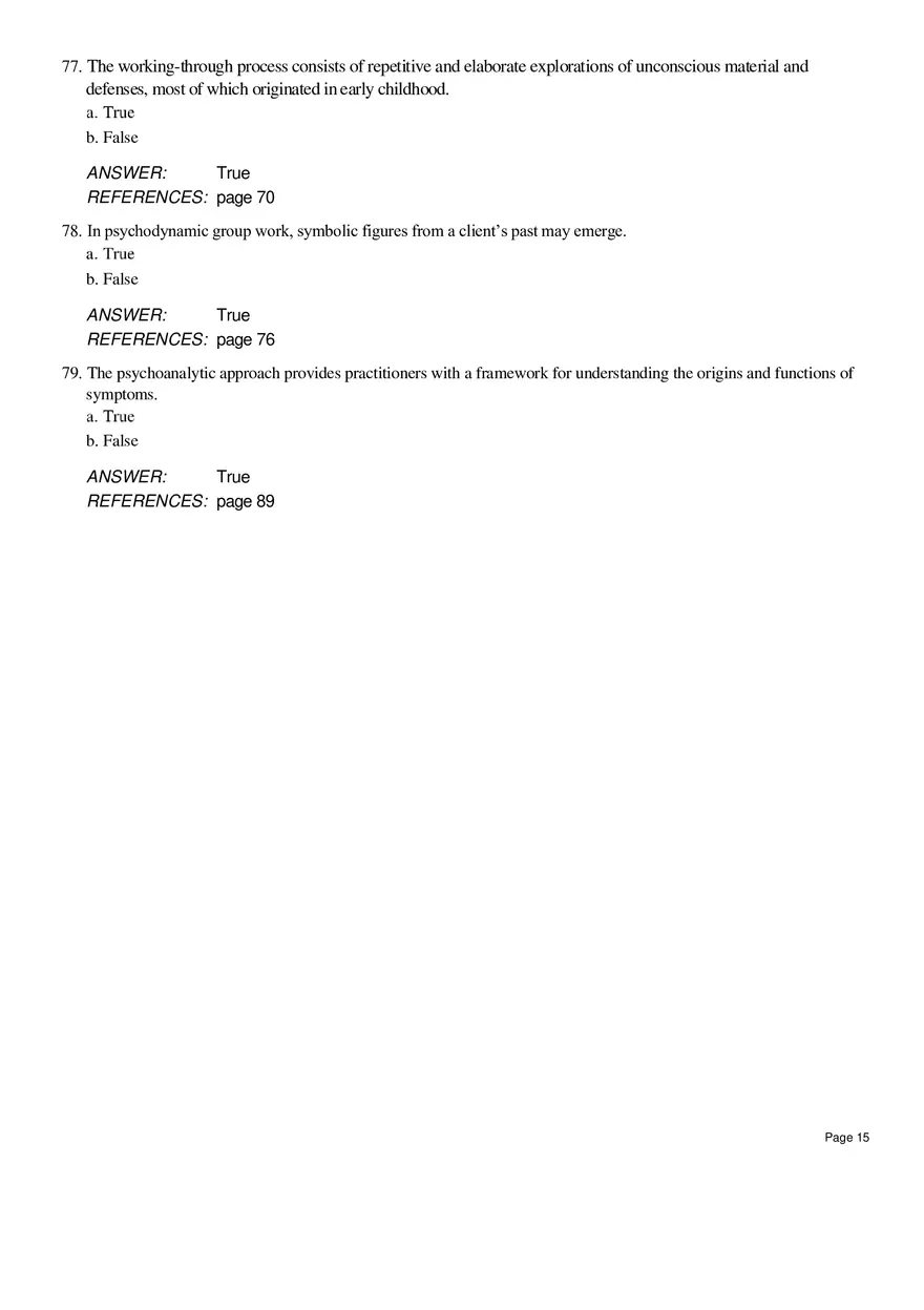 Chapter 4 Psychoanalytic Therapy True False - Page 5